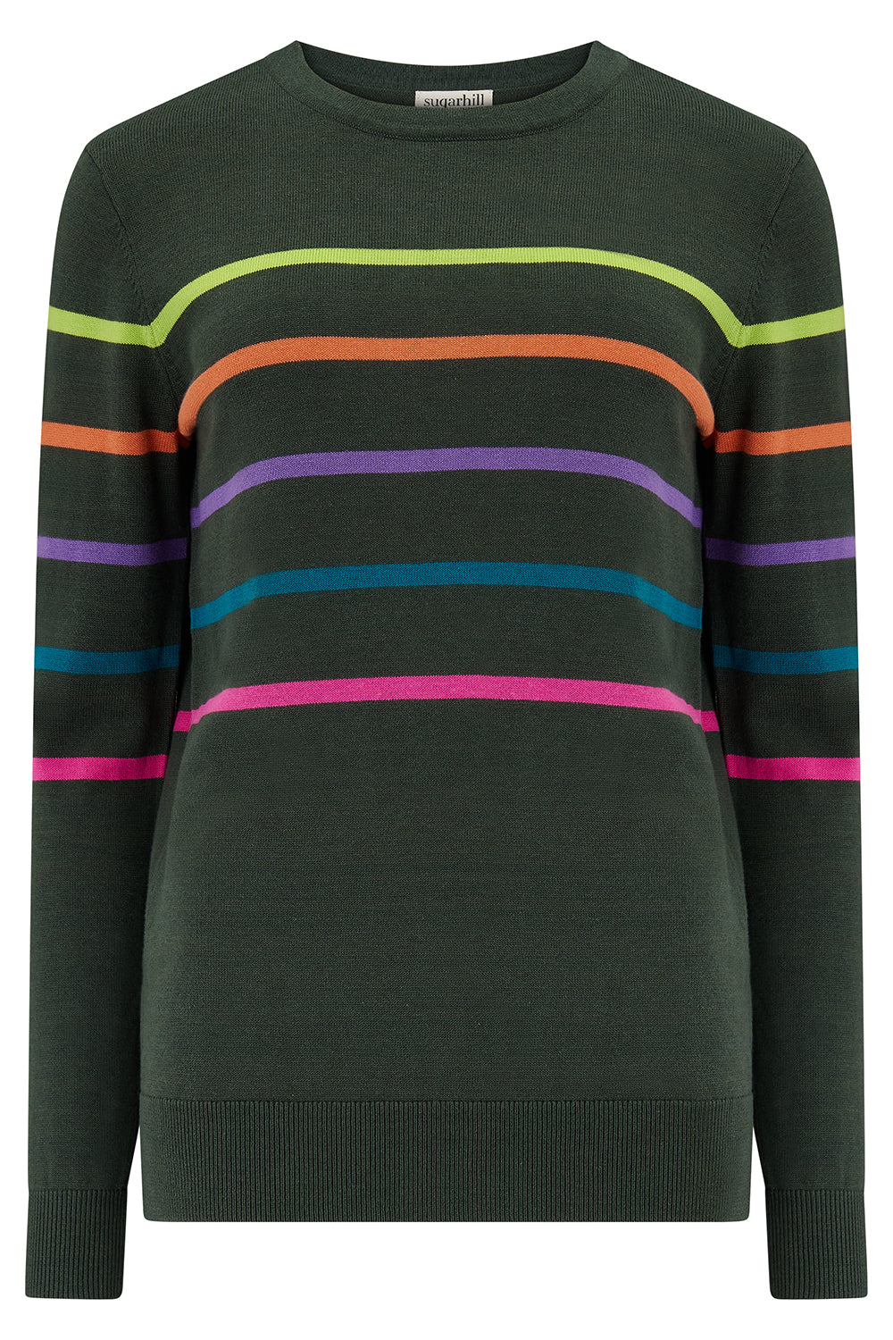 Rita Jumper - Khaki/Multi, Spaced Rainbow Stripes - Image 8