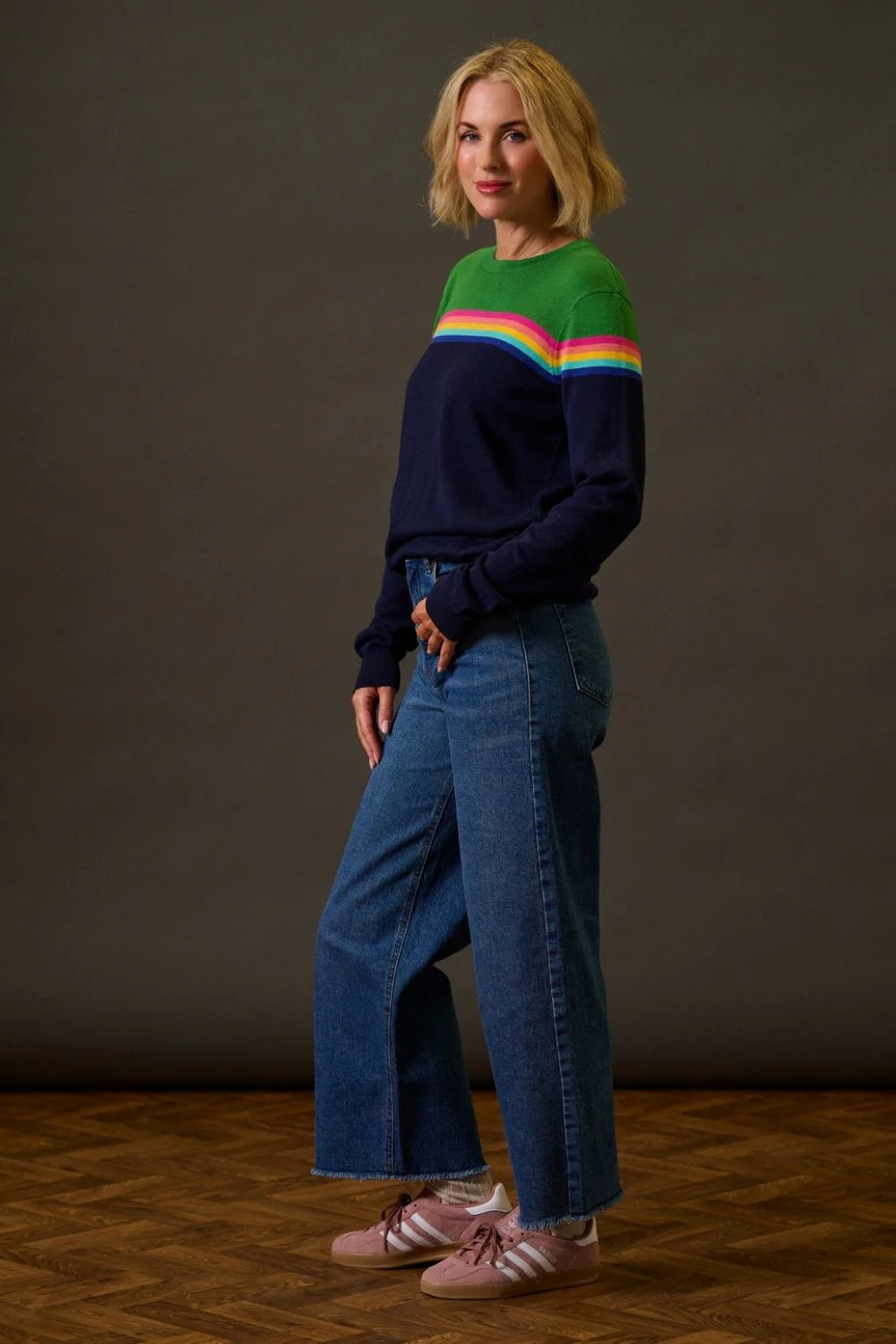 Rita Jumper - Navy/Green, Rainbow Split - Image 3
