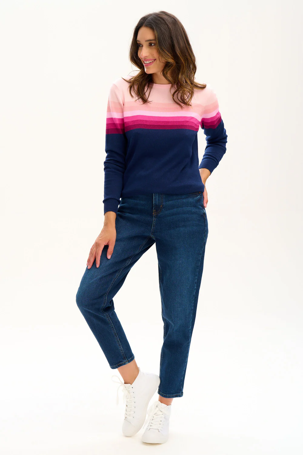 Rita Jumper - Navy, Pink Gradient Stripes - Image 3