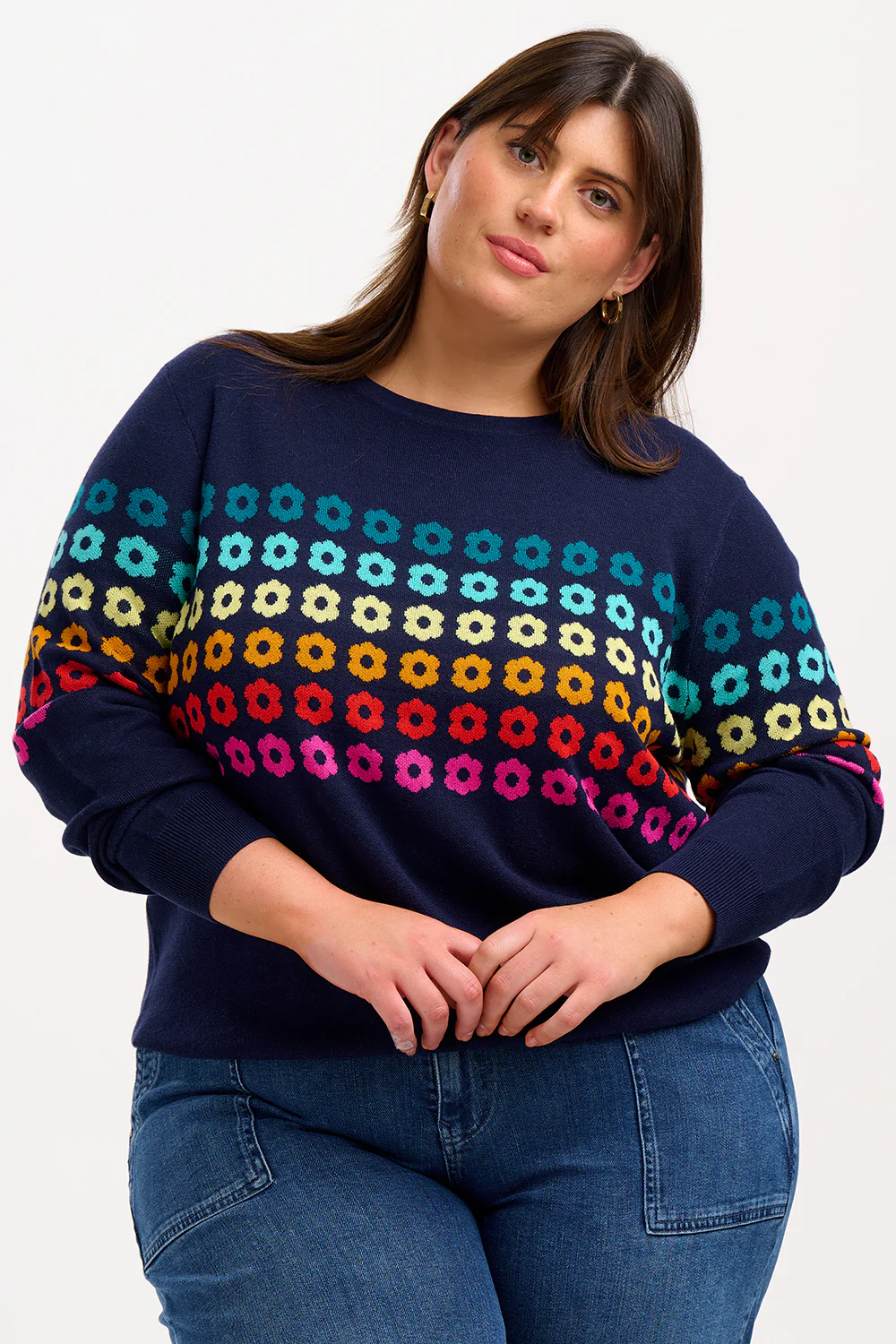 Rita Jumper - Navy, Rainbow Flowers - Image 3