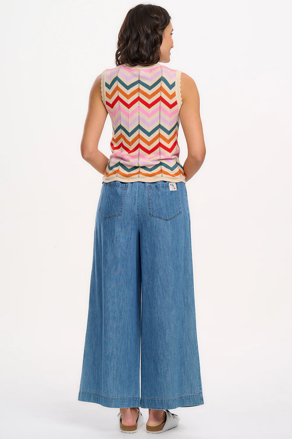 Rosy V-Neck Knit Vest - Cream, Rainbow Chevron Stripes - Image 7