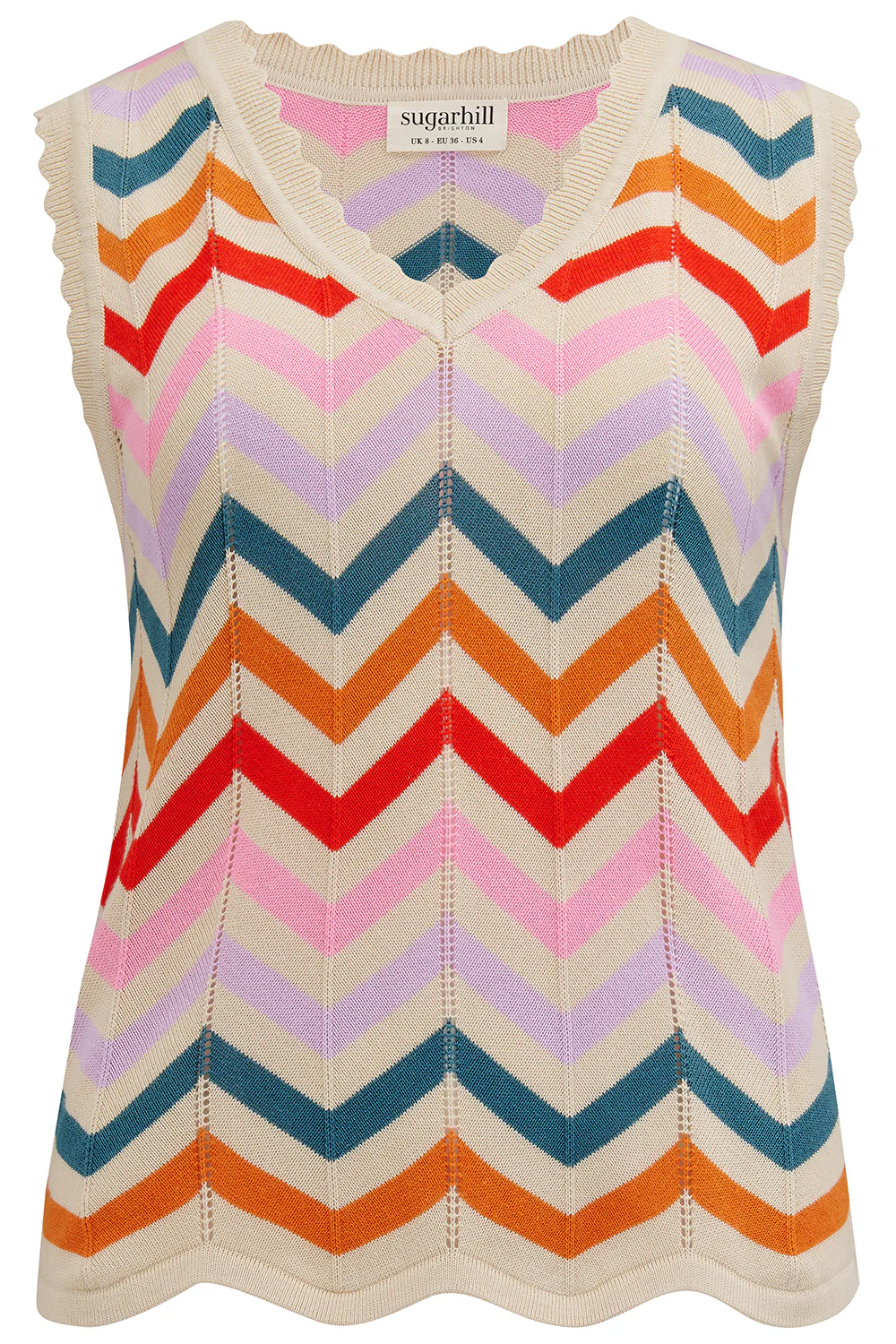 Rosy V-Neck Knit Vest - Cream, Rainbow Chevron Stripes - Image 9