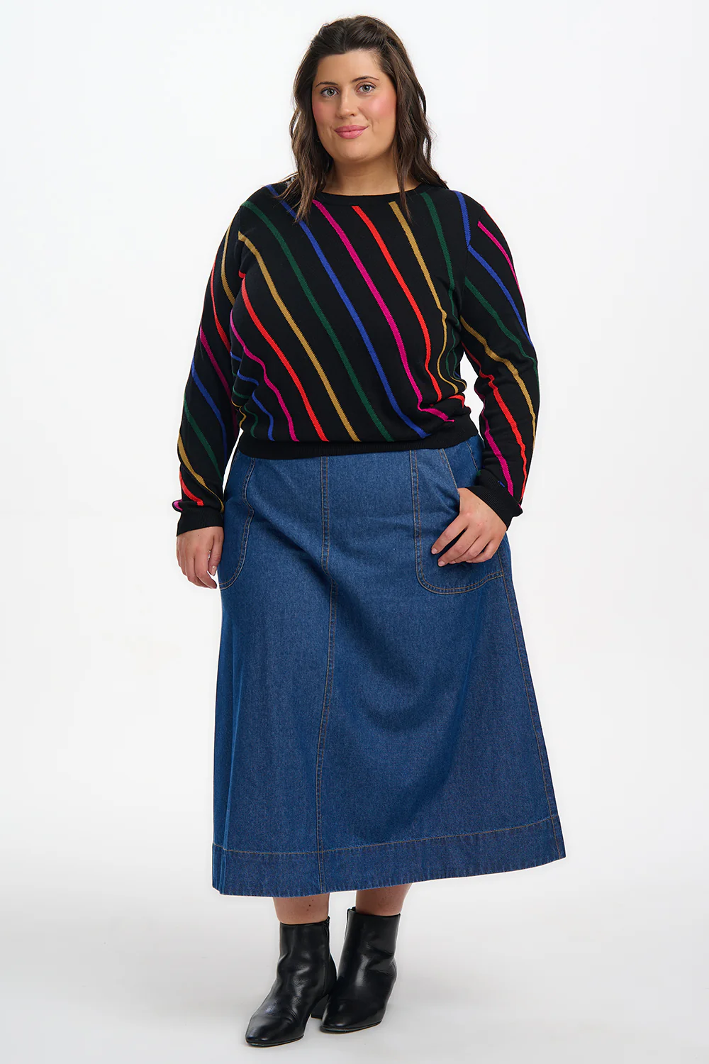 Rowena Jumper - Black, Rainbow Sliding Stripes - Image 4