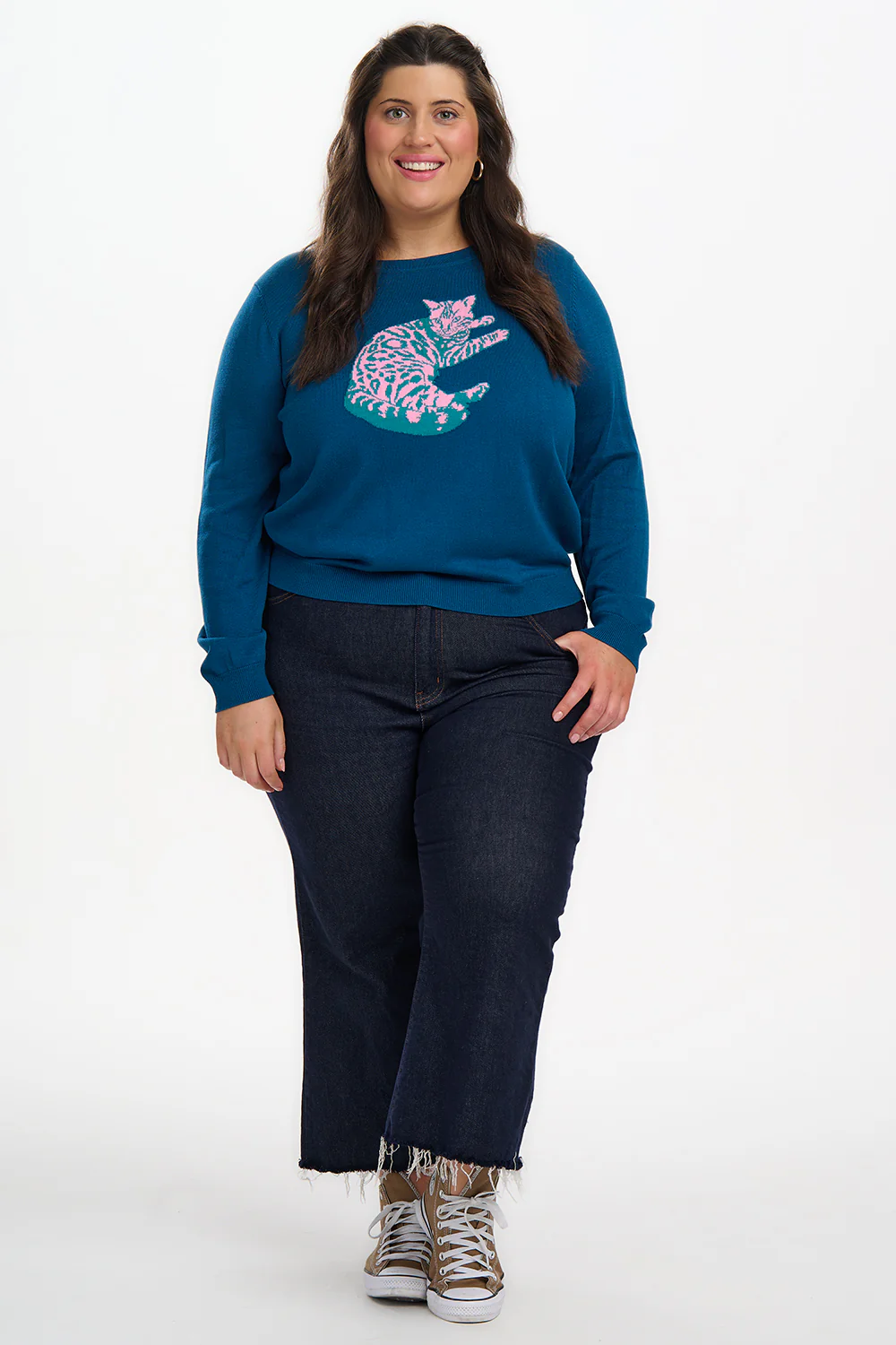 Rowena Jumper - Teal, Sunbathing Kitty Cat - Image 3