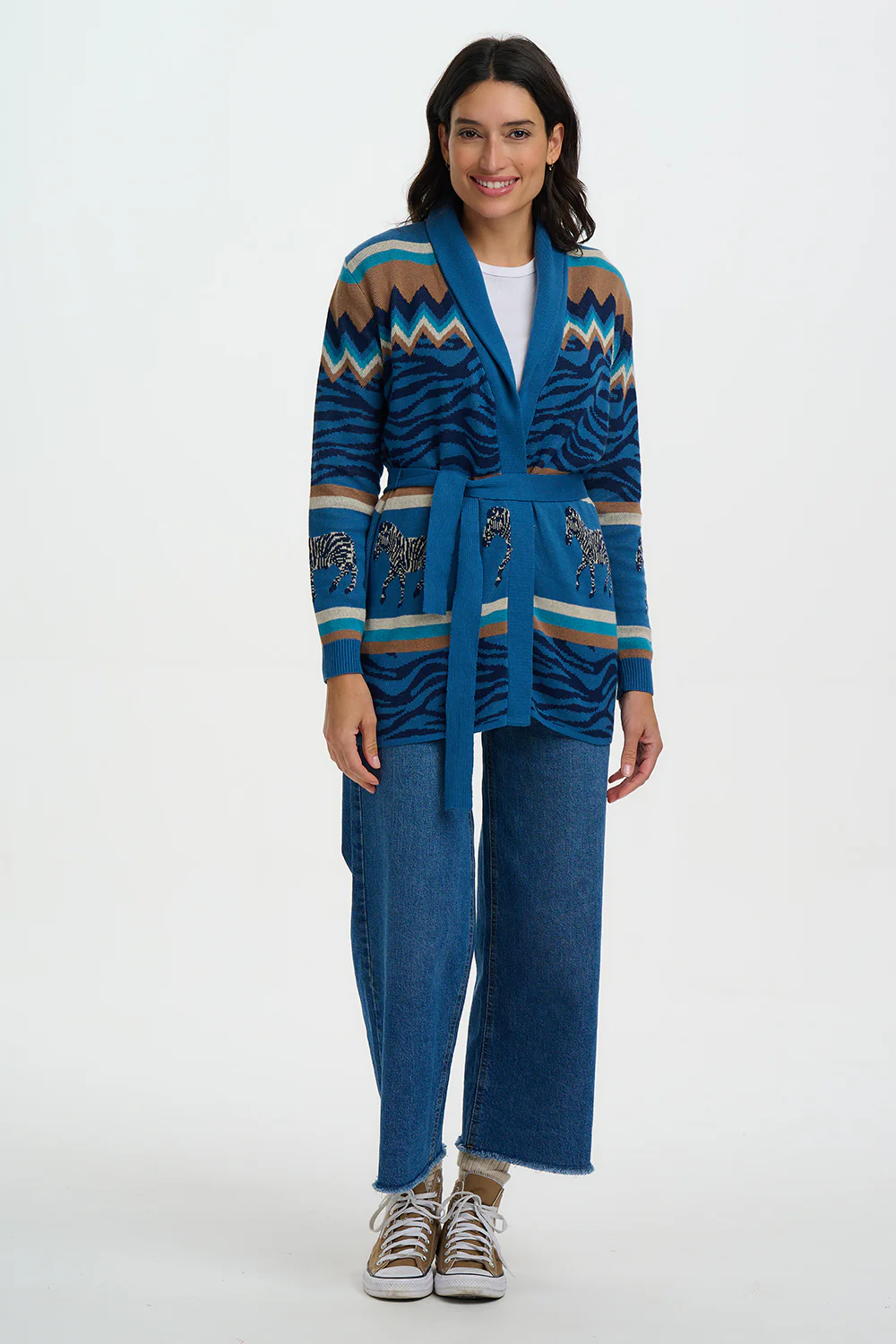 Saira Belted Cardigan - Blue, Desert Zebra - Image 3