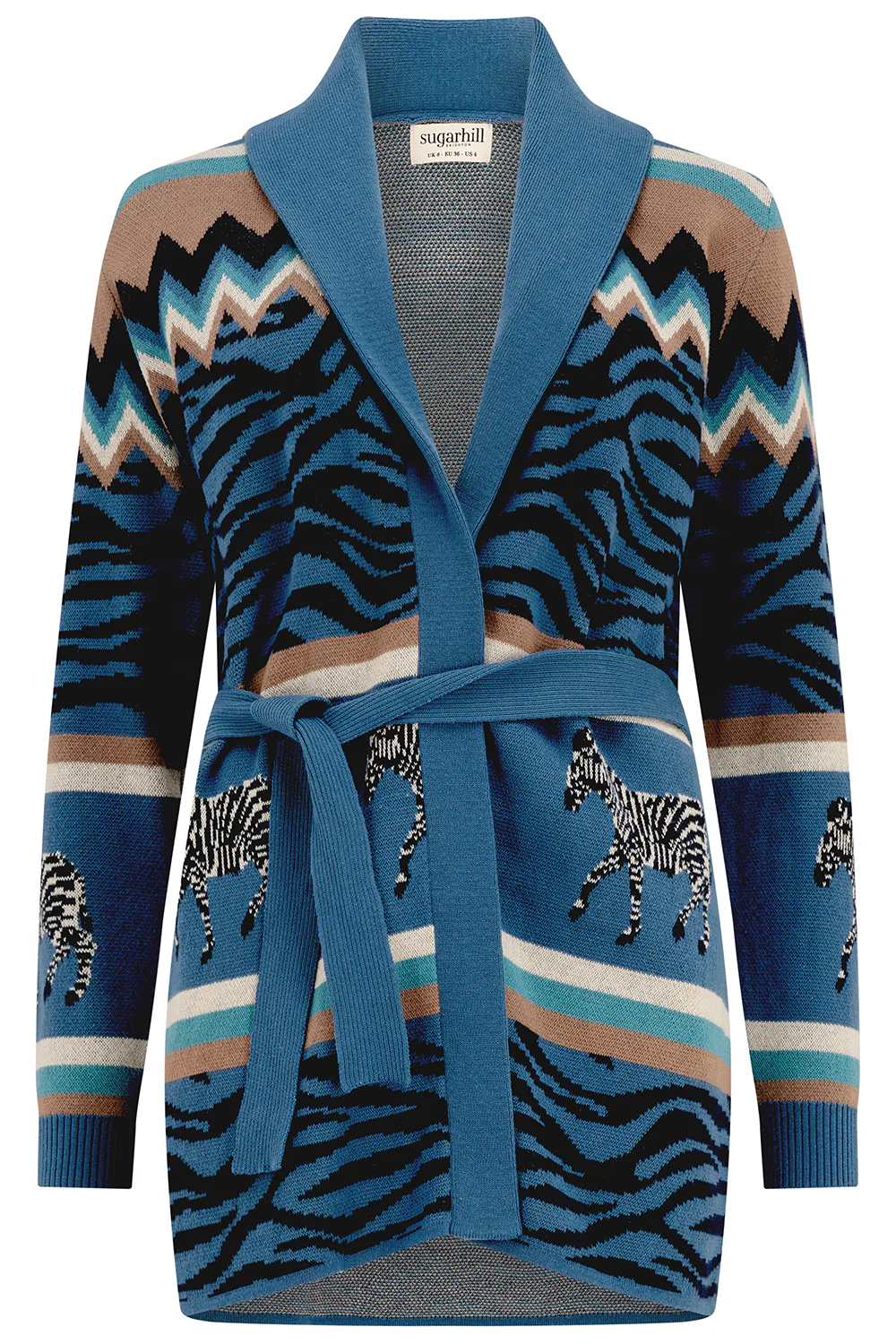 Saira Belted Cardigan - Blue, Desert Zebra - Image 5