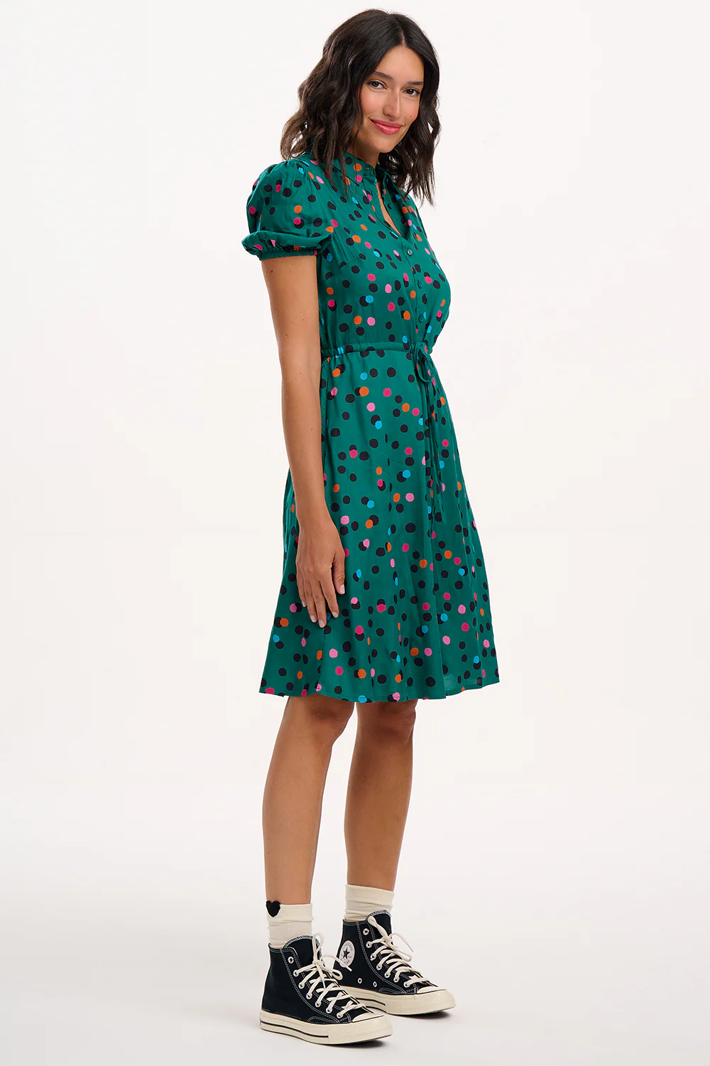 Salma Shirt Dress - Green, Rainbow Dappled Spot - Image 3