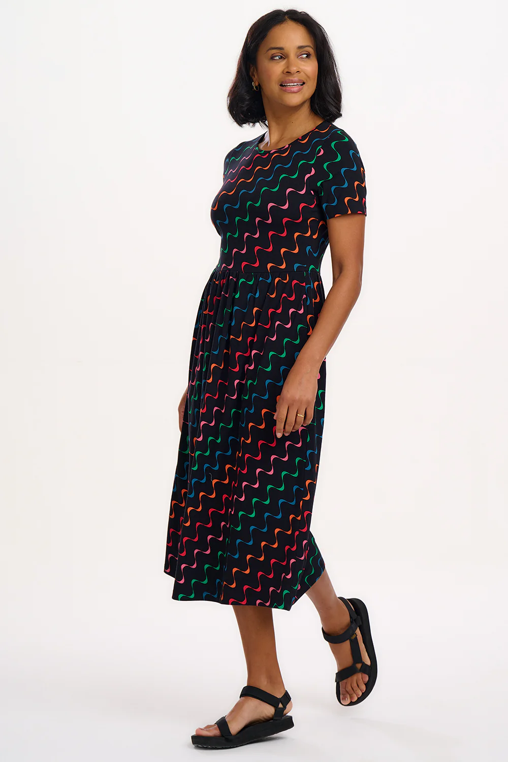 Sofia Jersey Midi Dress - Black/Multi, Undulating Waves - Image 3