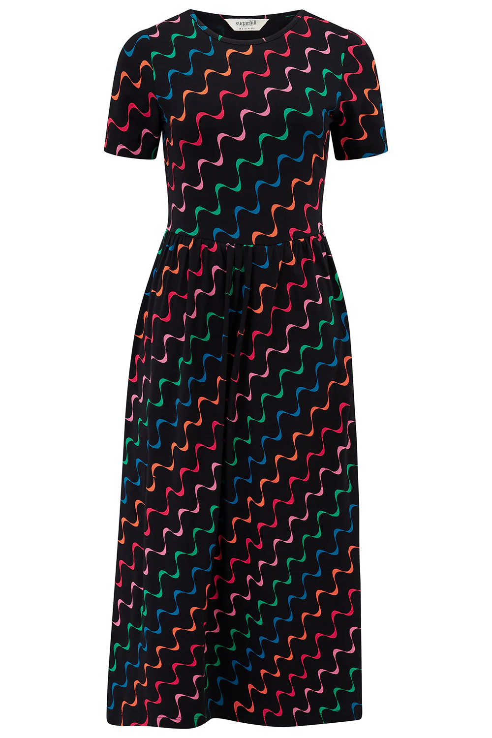 Sofia Jersey Midi Dress - Black/Multi, Undulating Waves - Image 6