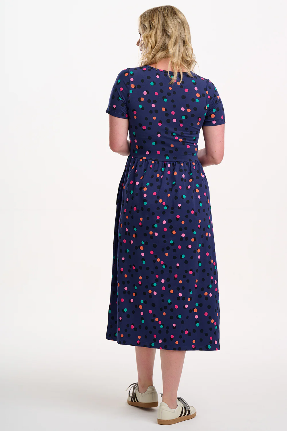 Sofia Jersey Midi Dress - Blue, Dappled Rainbow Spot - Image 3