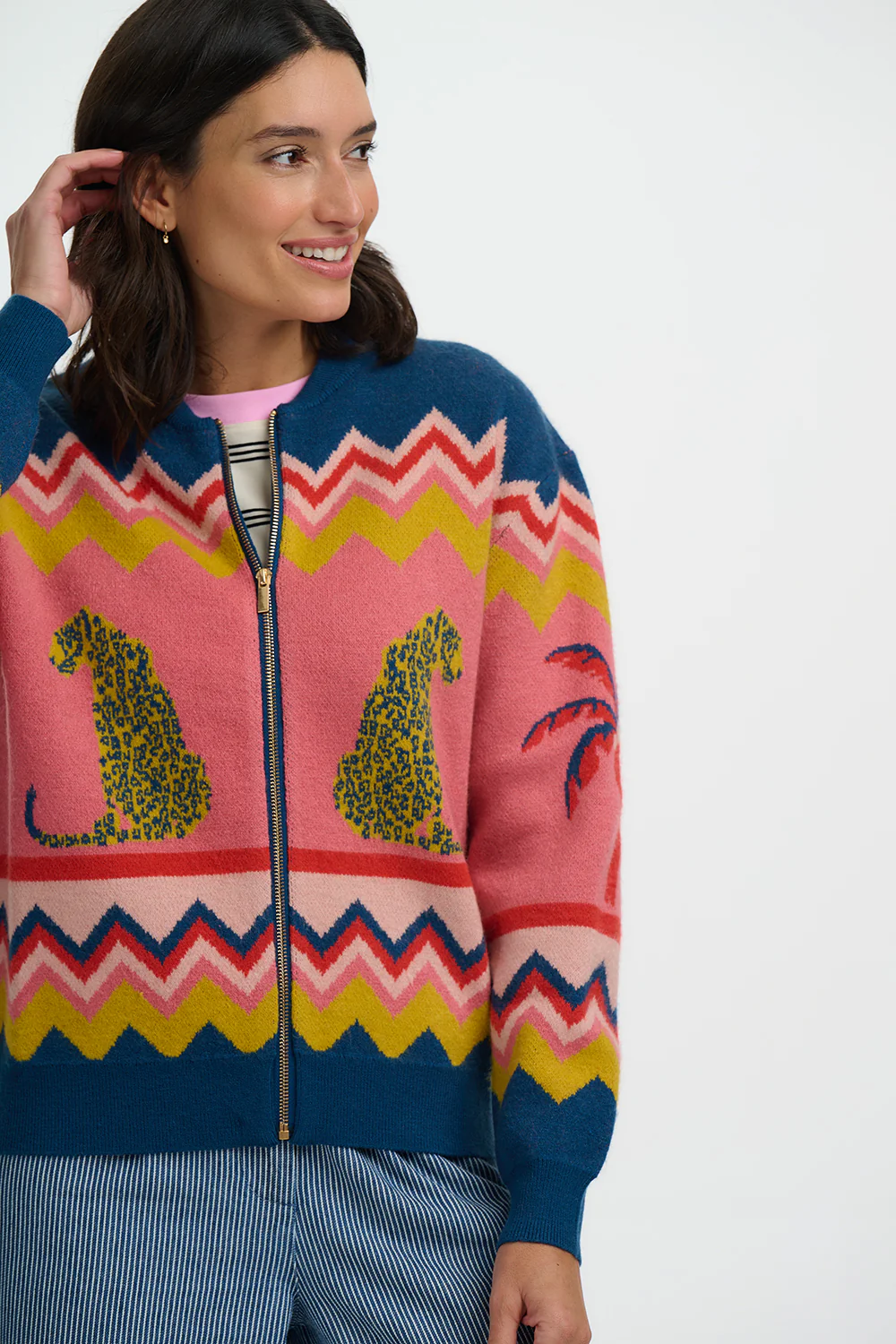 Solana Knitted Bomber - Multi, Leopard And Palms - Image 3