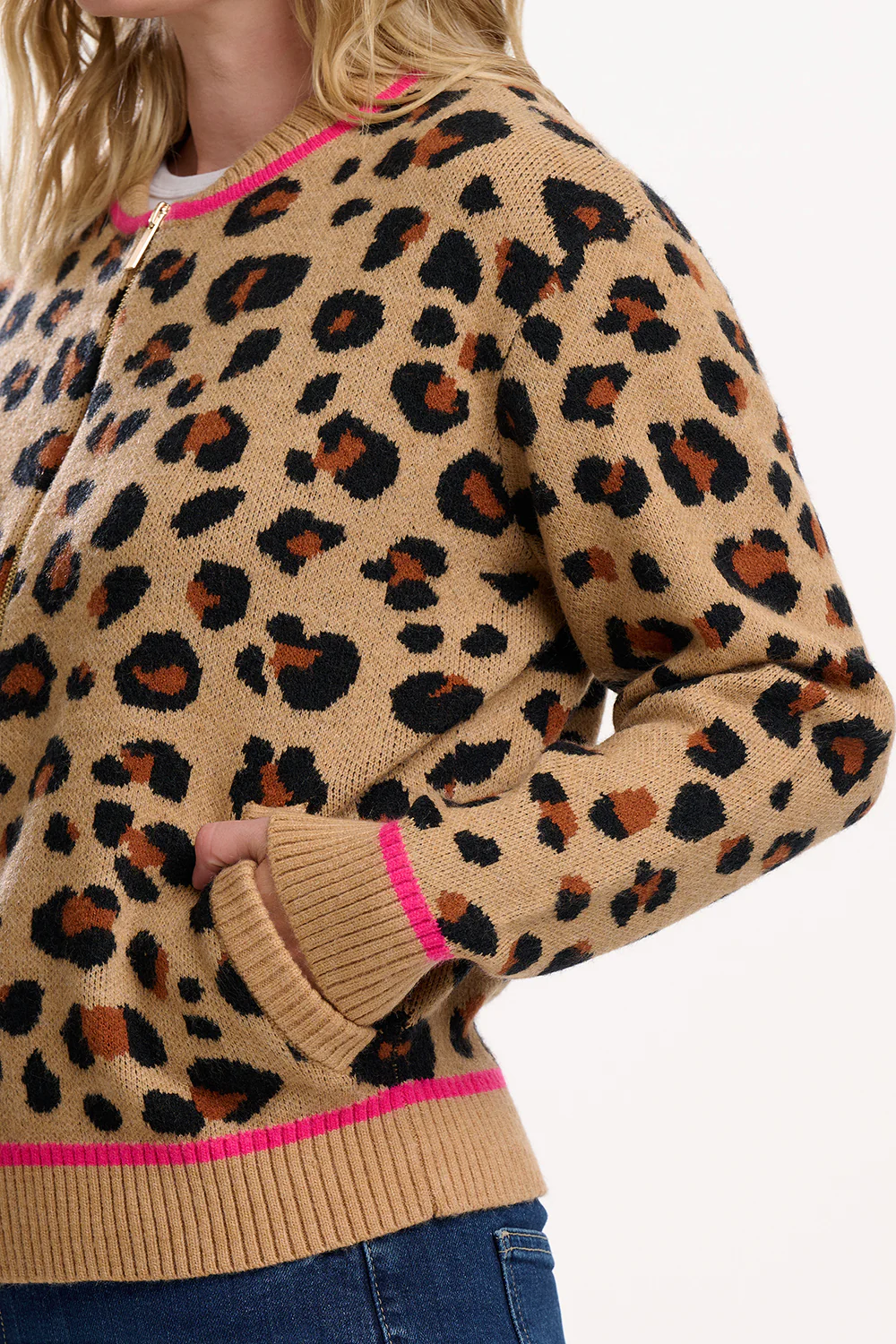 Solana Knitted Bomber - Tan/Black, Natural Leopard - Image 3