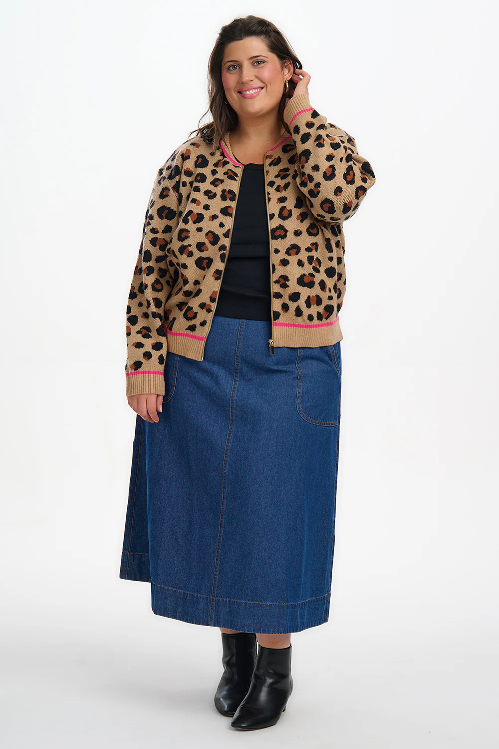 Solana Knitted Bomber - Tan/Black, Natural Leopard - Image 5
