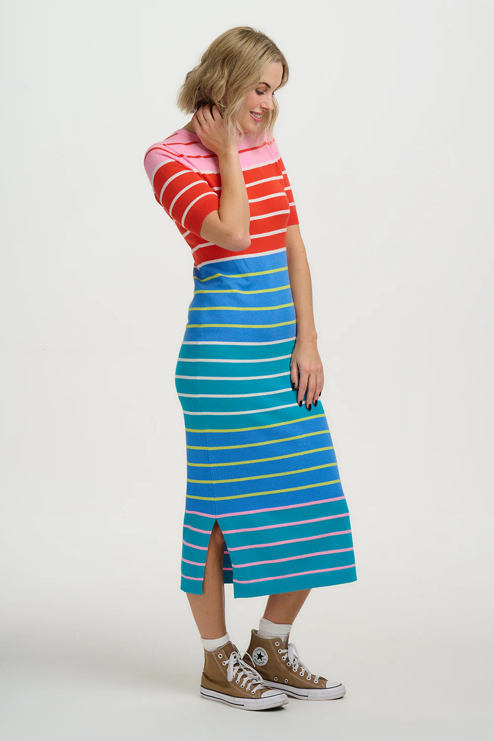 Sybil Knit Midi Dress - Multi, Stripe Sections - Image 3