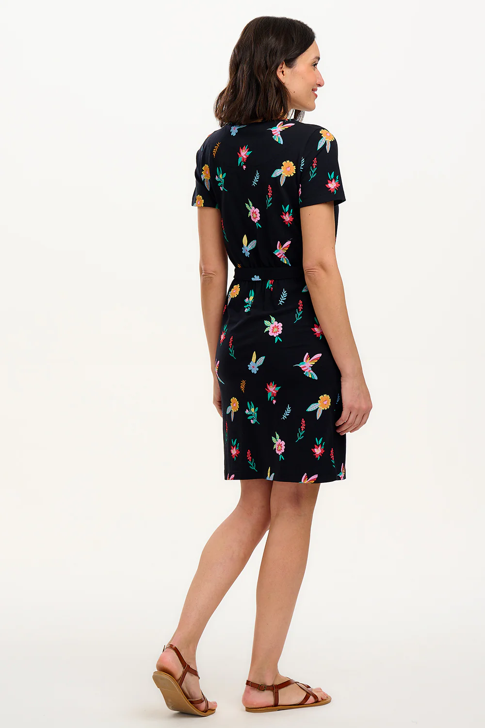 Terri Jersey Mini Dress - Black/Multi, Hummingbird Garden - Image 5