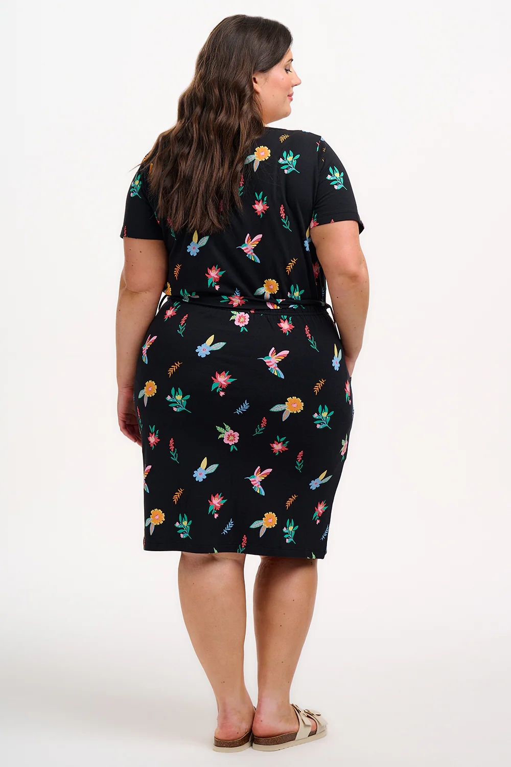 Terri Jersey Mini Dress - Black/Multi, Hummingbird Garden - Image 7