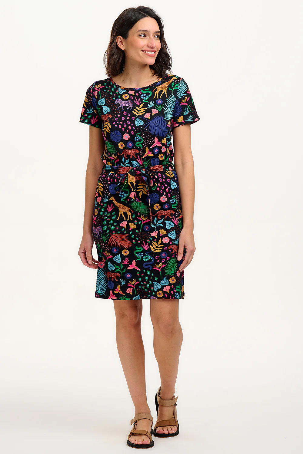 Terri Jersey Mini Dress - Black/Multi, Jungle Spirit - Image 3