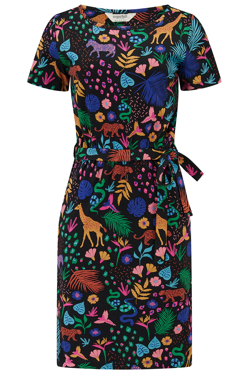 Terri Jersey Mini Dress - Black/Multi, Jungle Spirit - Image 7
