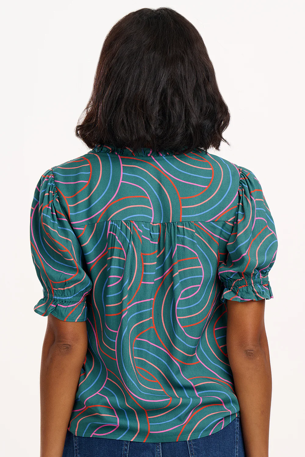 Virginia Shirred Top - Green, Concentric Circles - Image 5