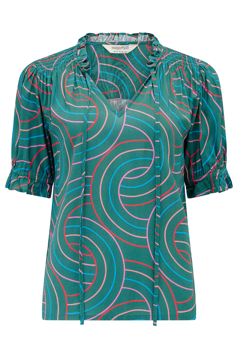 Virginia Shirred Top - Green, Concentric Circles - Image 6